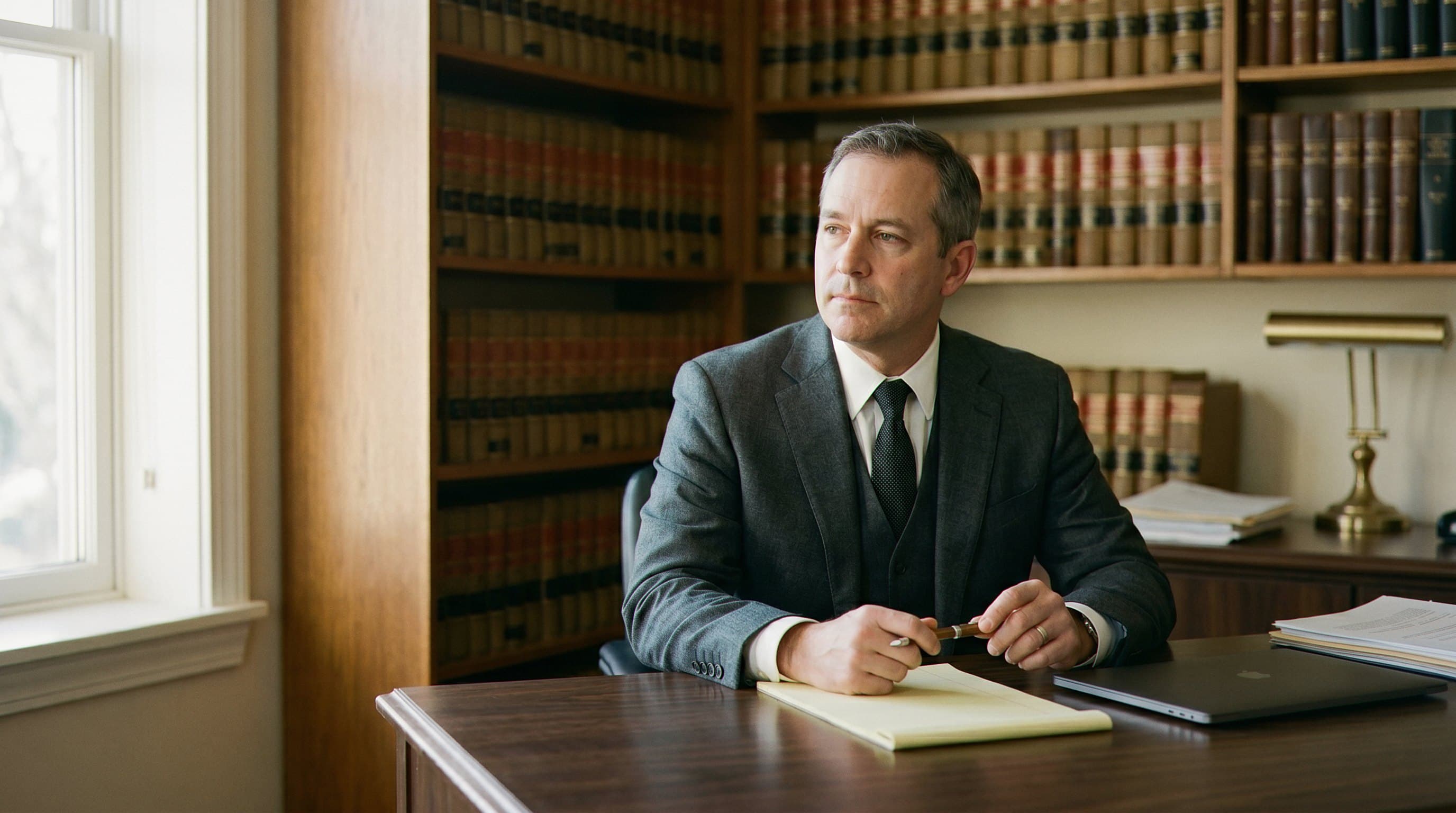Attorney at office desk reviewing expungement