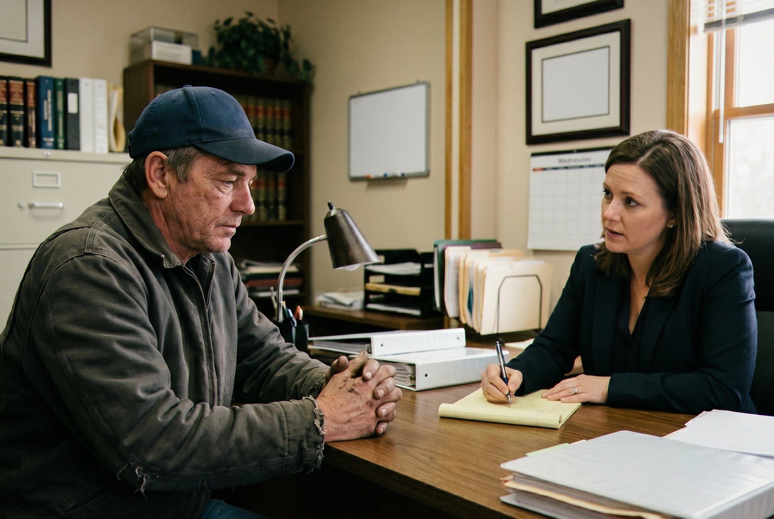 Truck driver in consultation with attorney