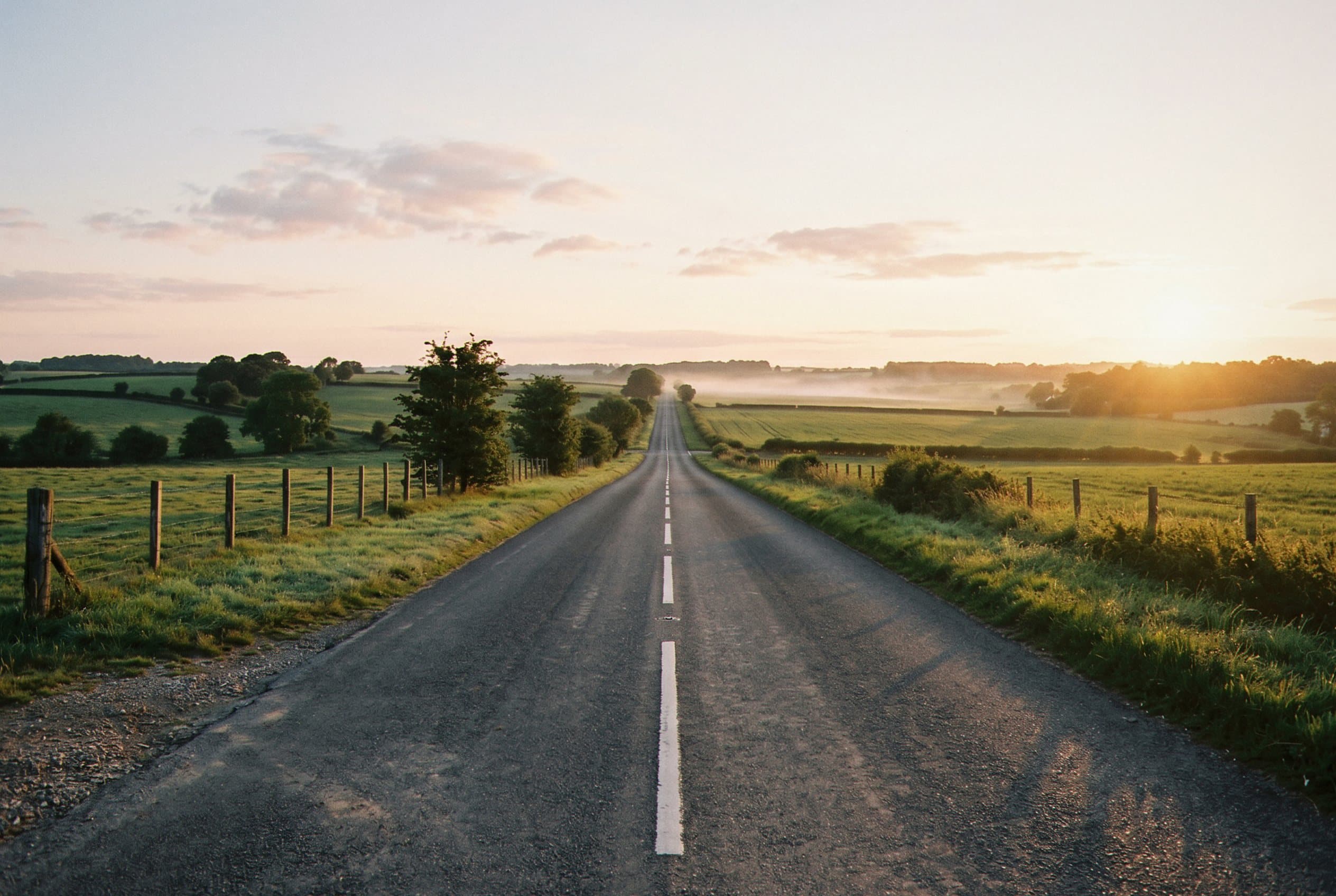 Open road driving freely in morning light